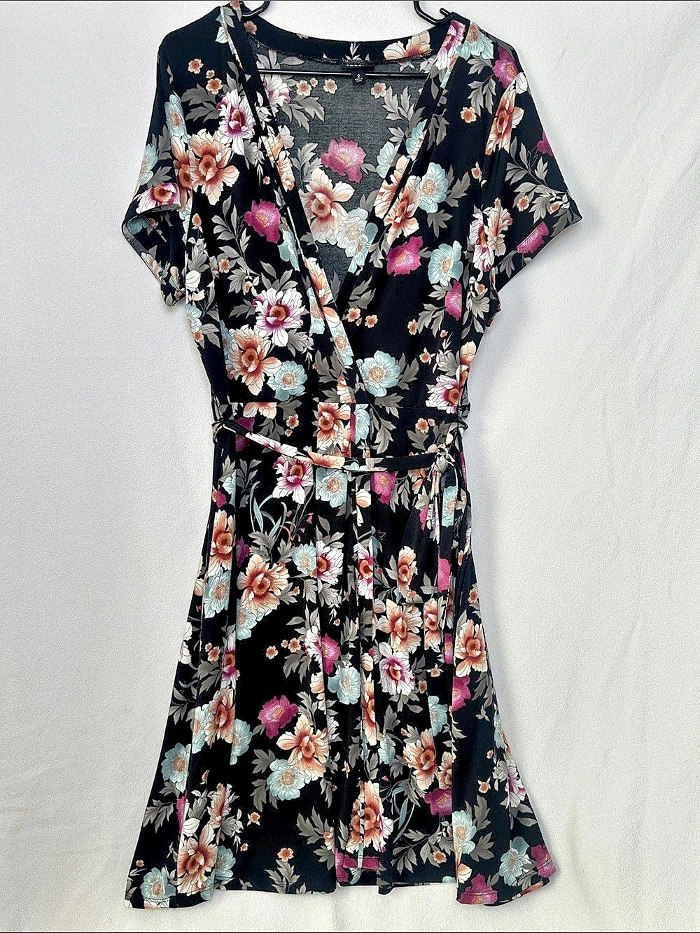 Torrid Black Floral Faux Wrap Midi Dress Black & Multicolor Size 2